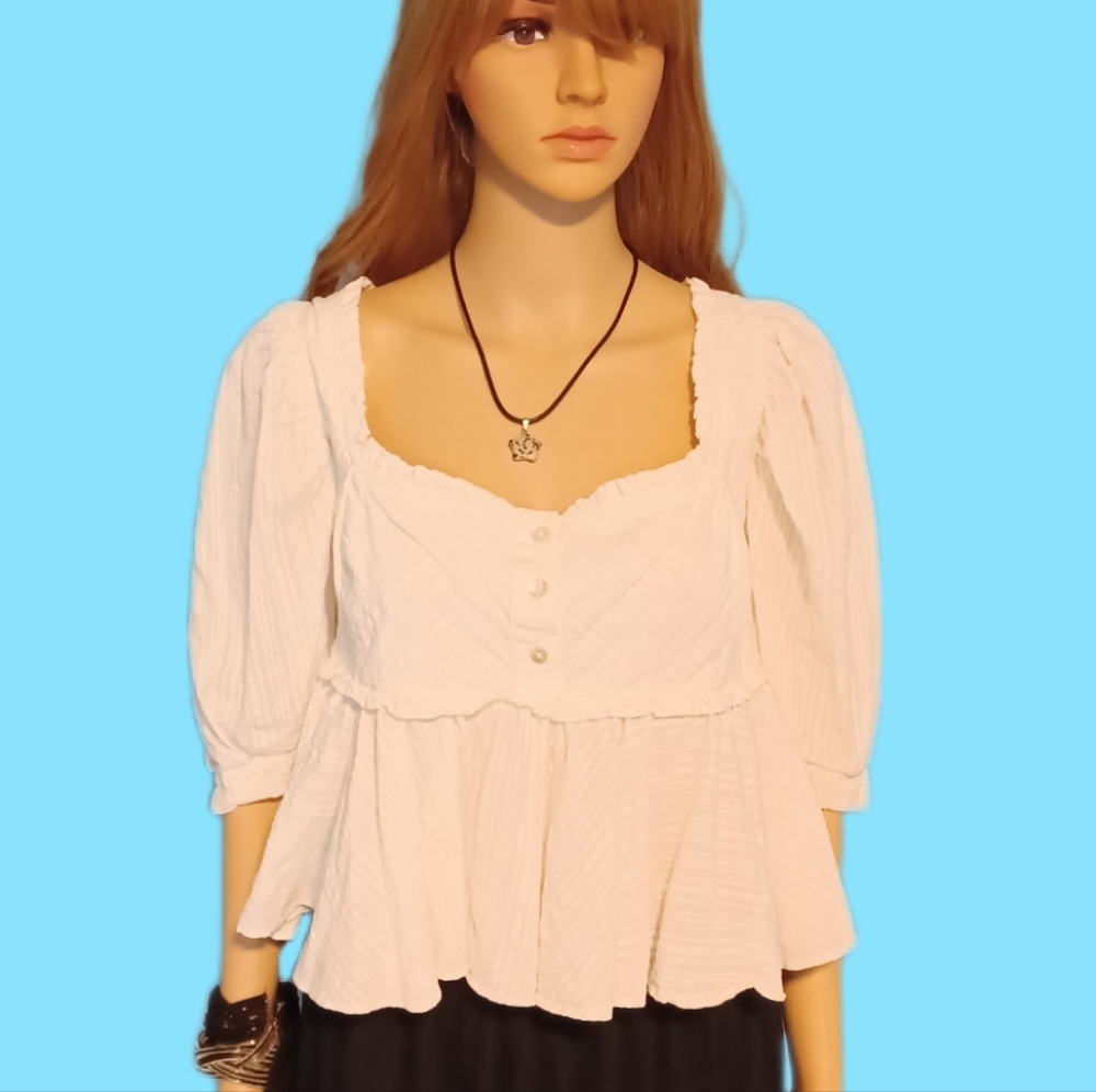 Free People L Babydoll Puff Sleeves top